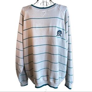 Vintage Marine Club Striped Crew Neck Sweatshirt Faded White Teal Size Large